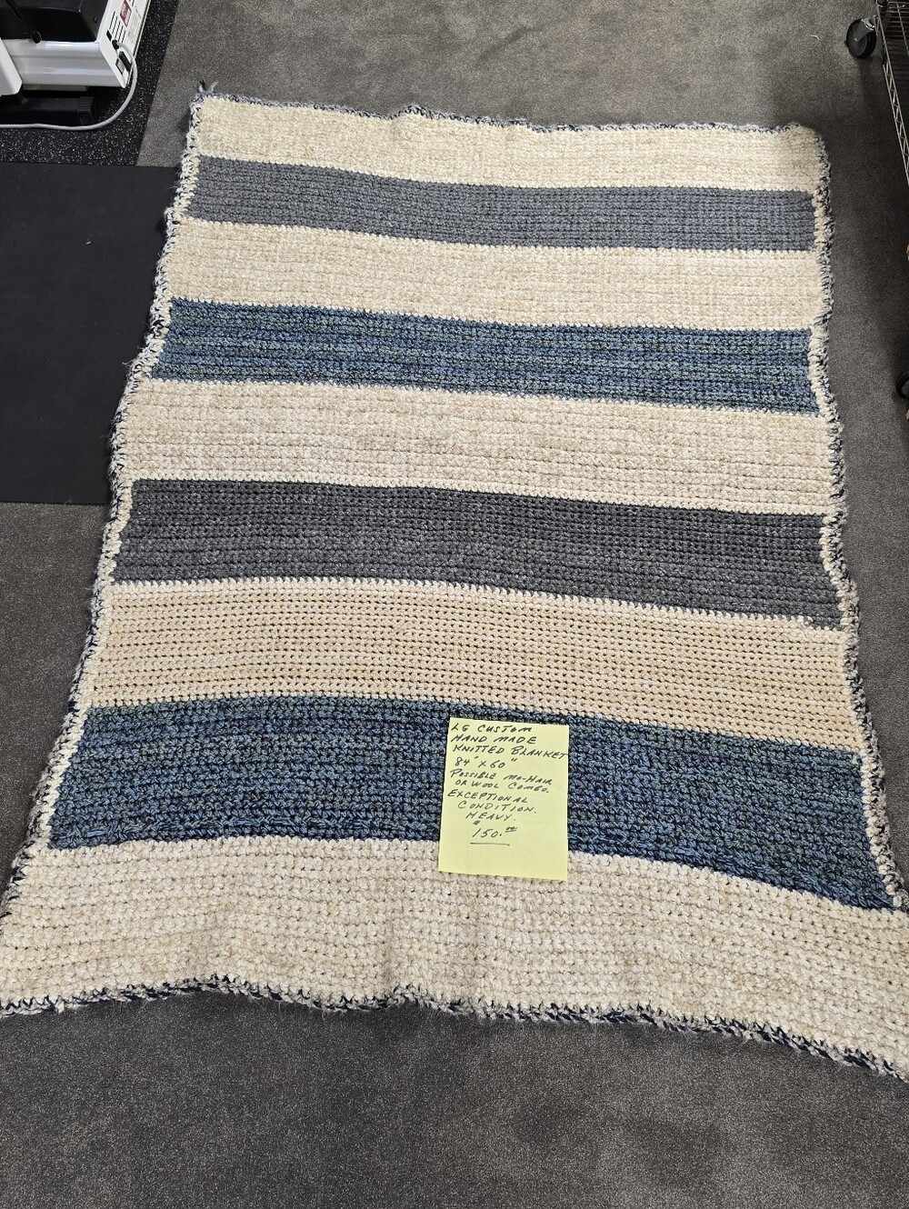LG Handmade Knitted Blanket in Blue and Cream Stripes